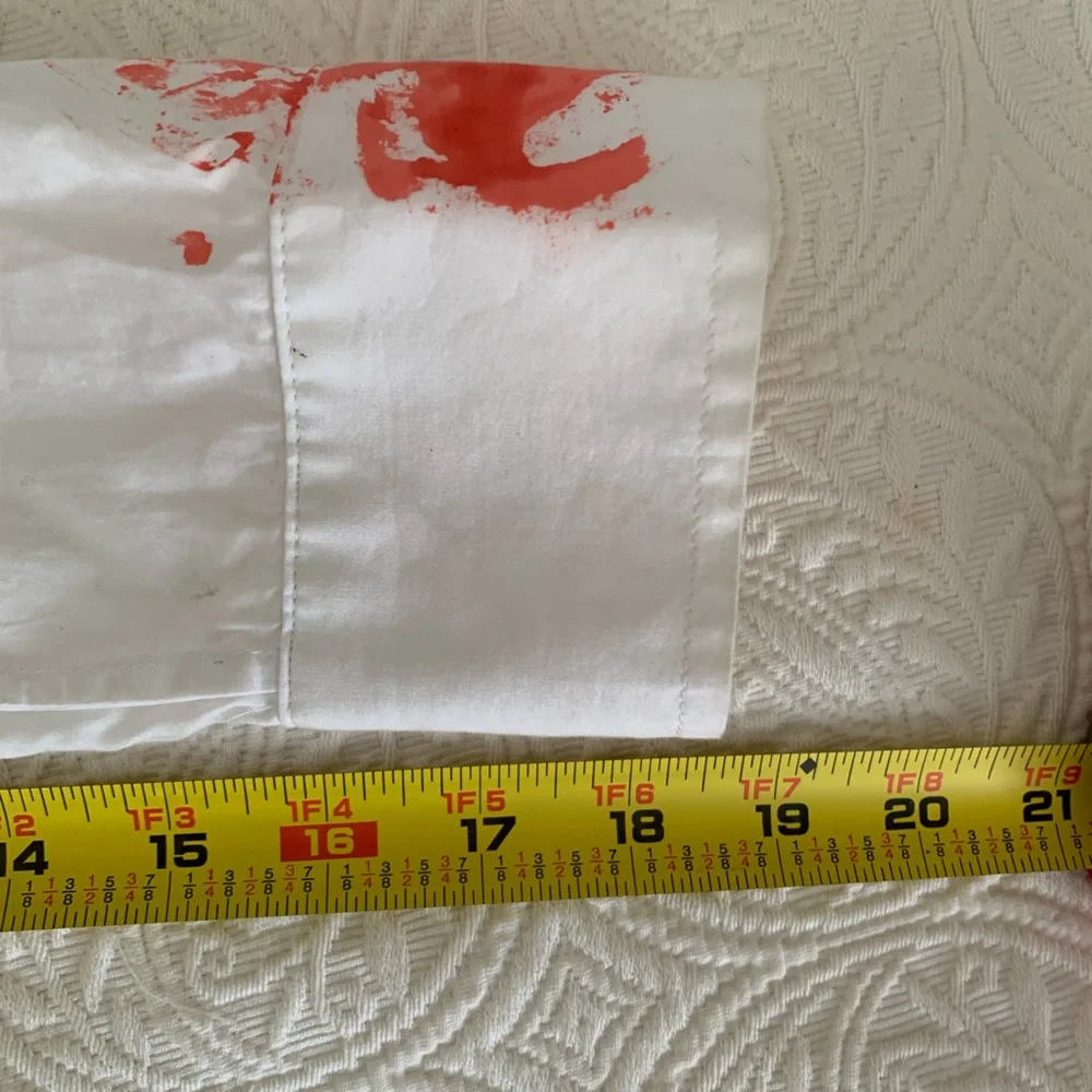 Homemade Zombie Halloween Costume Medium White Red Shirt Damaged Blue Jeans